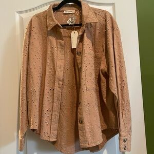 Tan eyelet jacket size large button-down NWT P2P 24